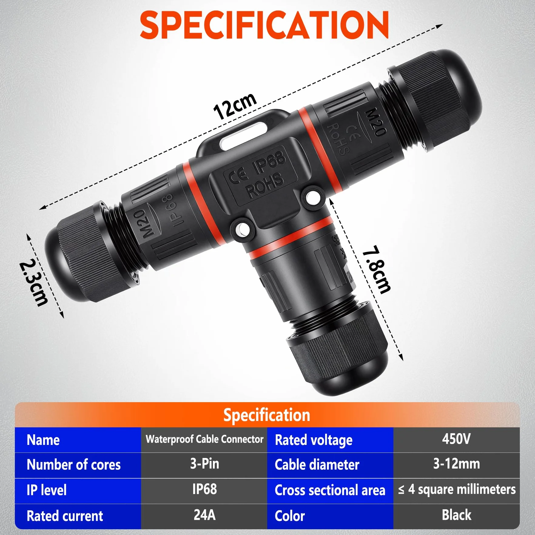 4 Stück Kabelverbinder Wasserdicht 3 Polig, für Ø3-12 mm Kabeldurchmesser, Ip68 Kabelverbinder, Erdkabel Verbinder Wasserdicht, Schnelle Verbindung T-Form Verbindungsmuffe Erdkabel