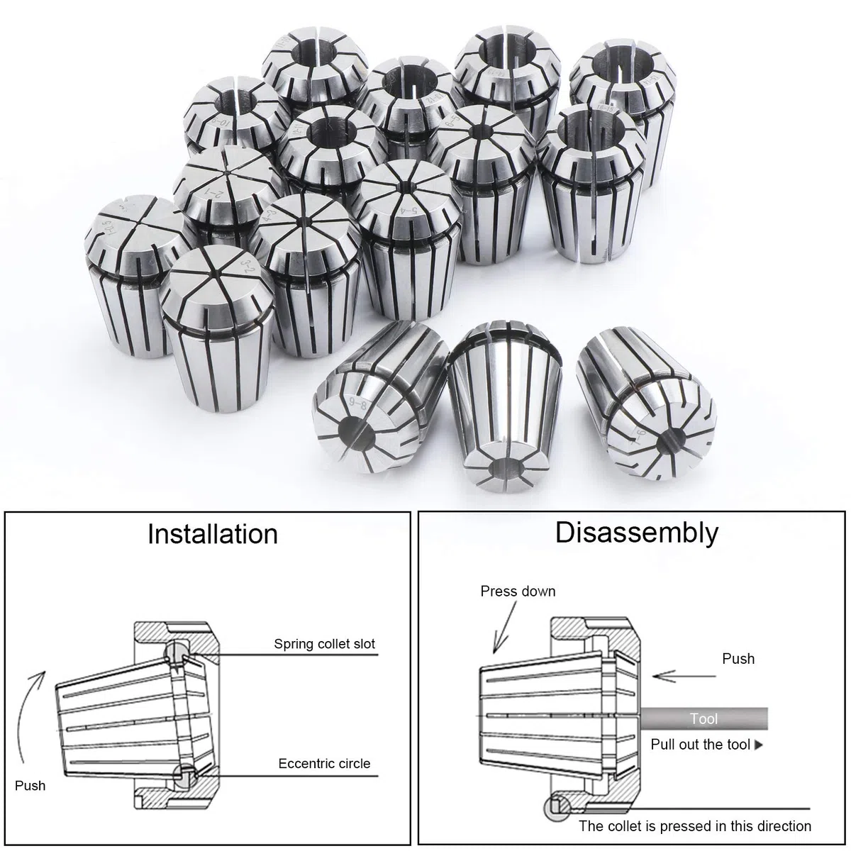 Hseamall ER25 Klemmhülsen-Set, ER25 Spannzange, 1 - 7 mm Halterung, ER11 Federspannzangen-Set für CNC-Arbeiten, Gravier- und Fräswerkzeug, 16 Stück