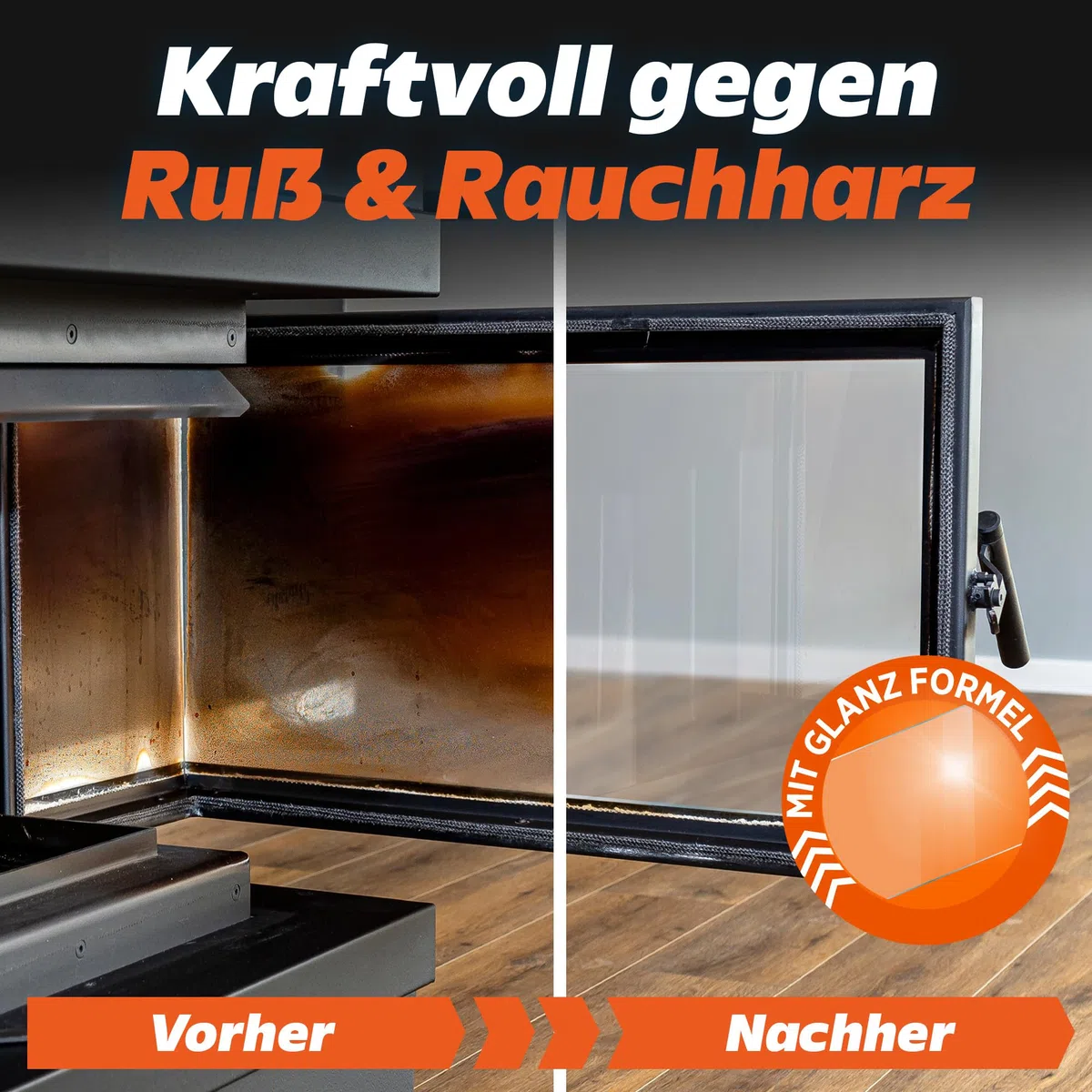 Kaminscheibenreiniger 550ml extra stark - Kaminglasreiniger gegen hartnäckigen Ruß an Ofenscheiben - Kaminreiniger zum Reinigen verrußter Kaminscheiben & Ofenglas