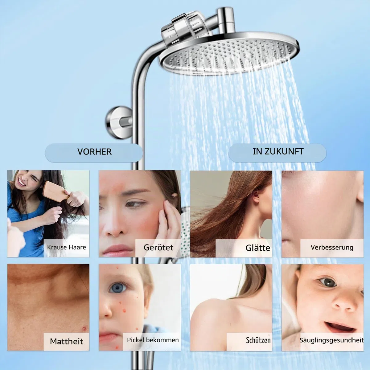 36 Stufen Vitamin C Duschfilter für hartes Wasser – Duschkopffilter mit austauschbarer Kartusche zum Entfernen von Chlor und Schwermetallen