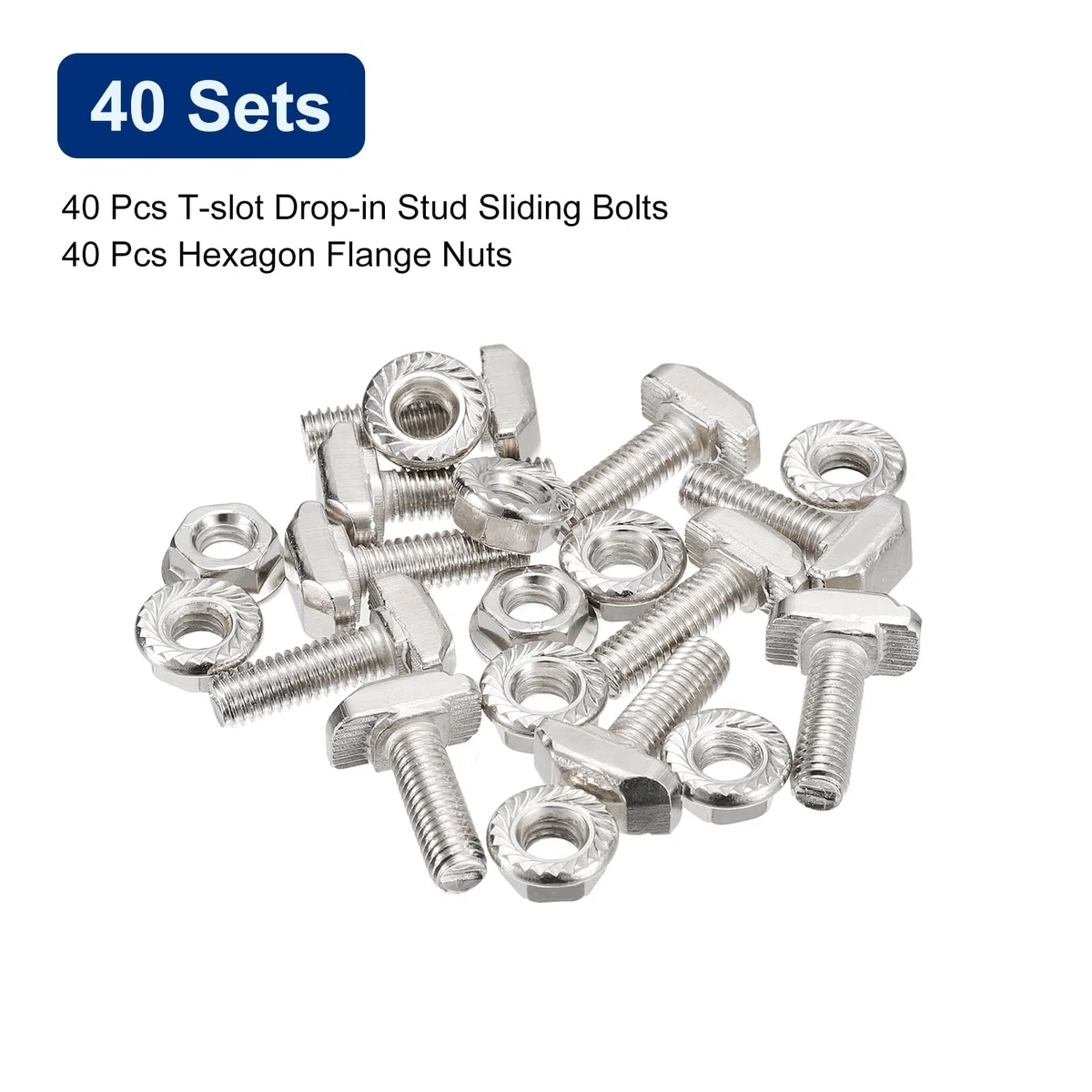 QUARKZMAN M6x20mm T-Nut und M6 Sechskantflanschmuttern-Set, 40 Sets Hammerkopf-T-Bolzen T-Form-Stud-Schiebeschraube für 30er Aluminiumprofil