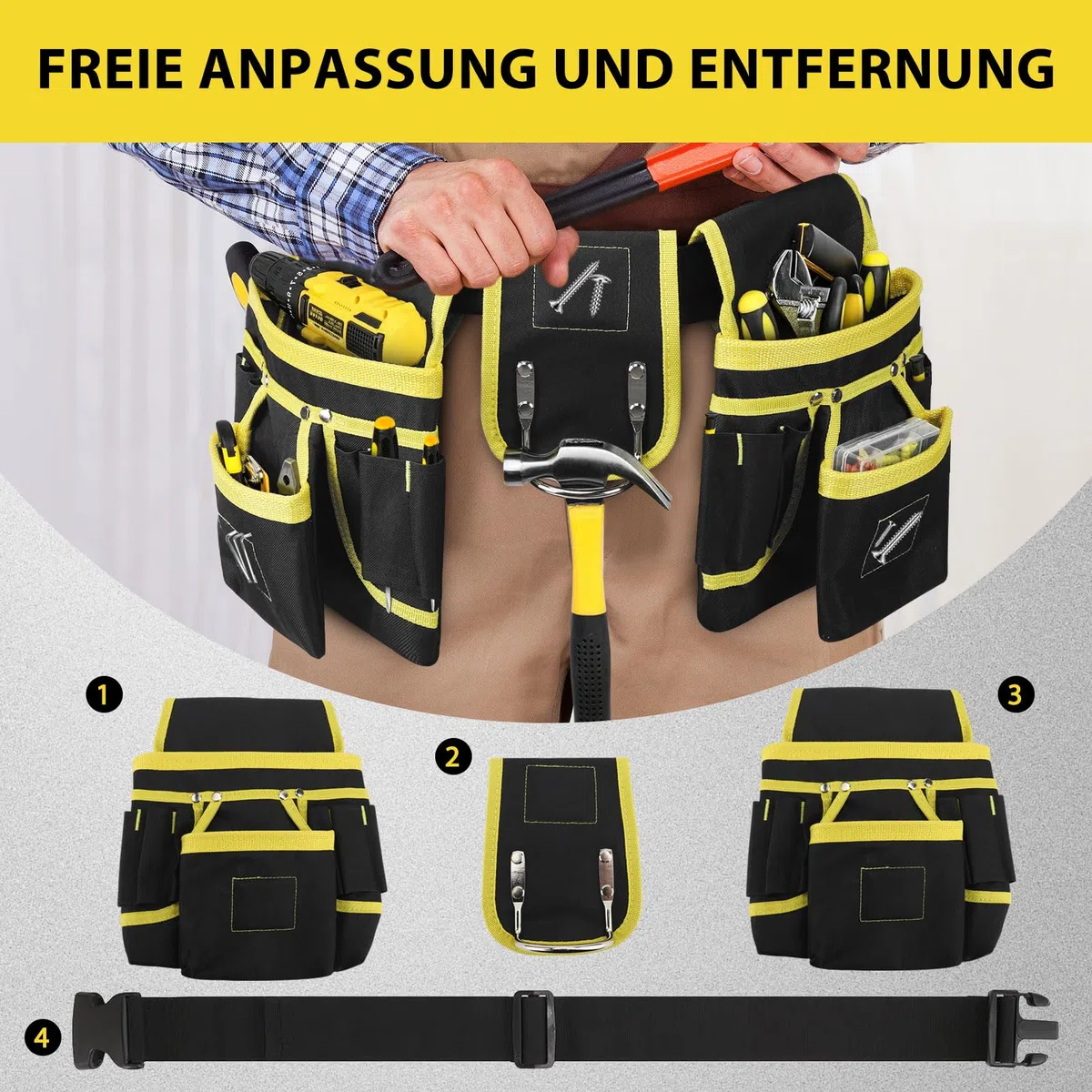 Werkzeuggürtel Herren, Abnehmbar Magnetische Werkzeugtasche mit 26 Taschen, Verstellbare Oxford-Werkzeugtasche für Handwerker, Bauarbeiter, Elektriker Und Hauswartung