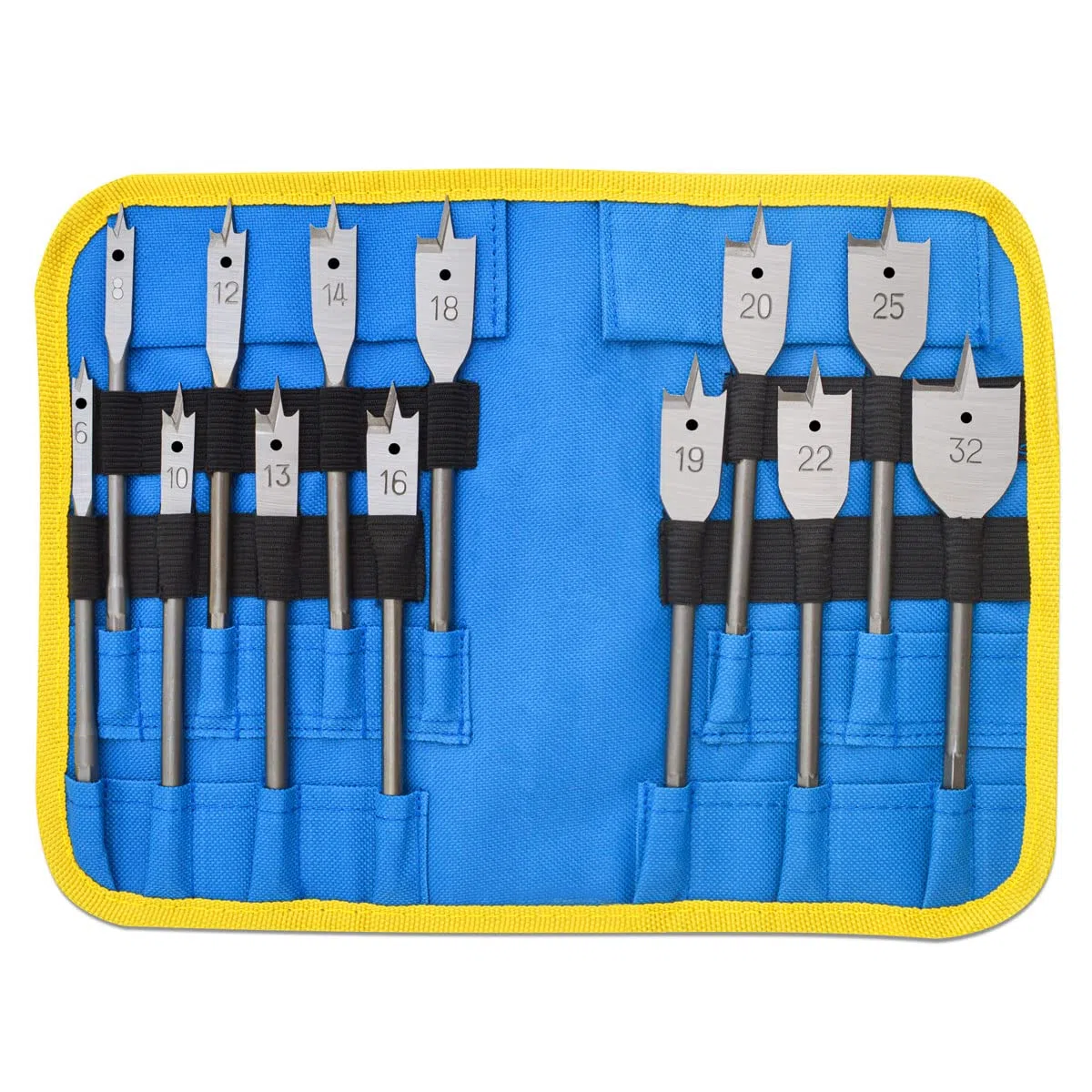 Gunpla 13tlg. Professional Flachfräsbohrer Set 6-32mm, 1/4" Sechskantschaft, Holzbohrer Flachsenker für Weich- und Hartholz, in Rolltasche