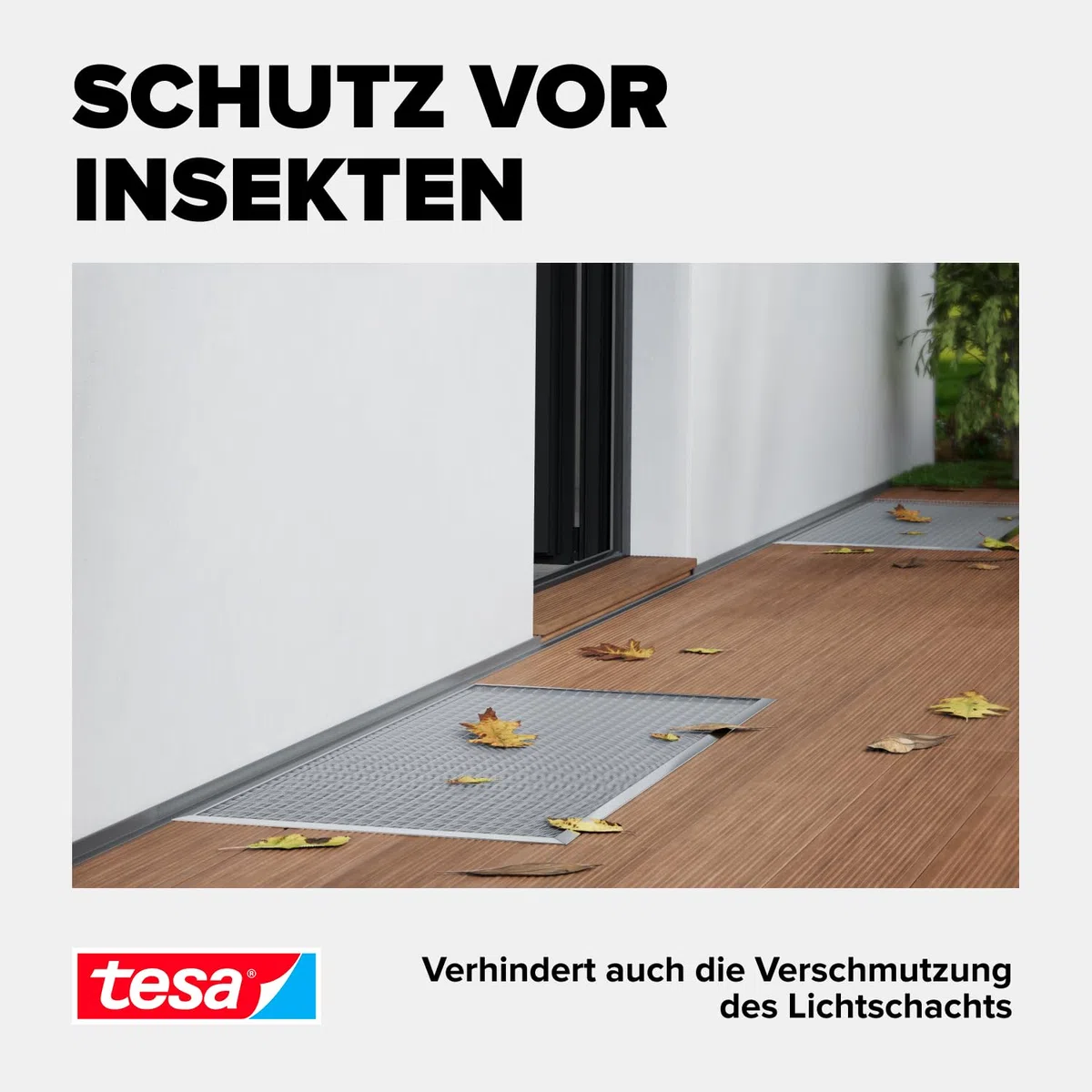 tesa INSECT STOP Alu Lichtschachtabdeckung - effektiver Schutz vor Insekten, Nagetieren und Schmutz für Kellerfenster, einfache Montage, witterungsbeständig 1,35m x 60cm