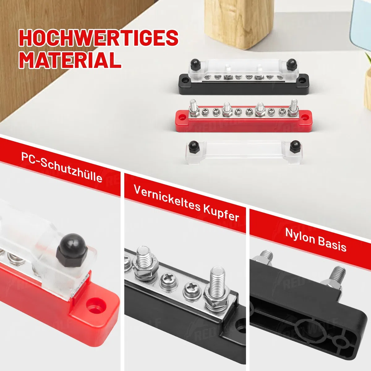 RED WOLF 150A Sammelschiene Verteilerblock 12V-48V DC für Auto Marine RV Wohnmobil Lkw Elektrik System Klemmleisten, Positive Masse Stromverteilungsblock Busbar mit 6 x M4 & 4 x M6 Klemmenbolzen