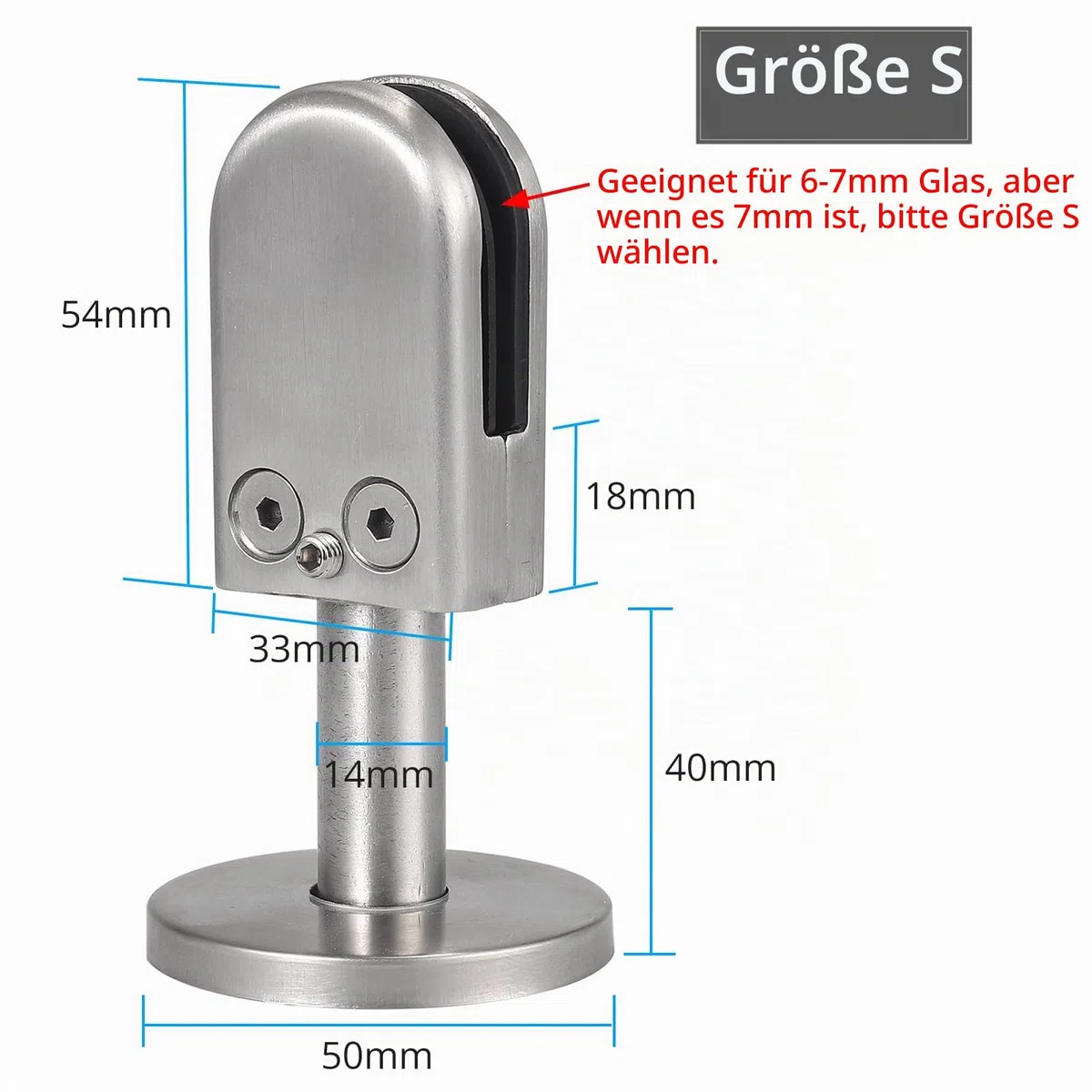 Proster 4 STÜCKE Edelstahl 304 Glasklemme S Größe Unterstützt 6-8 mm Dickes Glas mit 40mm Stützhalterung für Bodenmontage Bodenmontage Treppengeländer Balustradengeländer