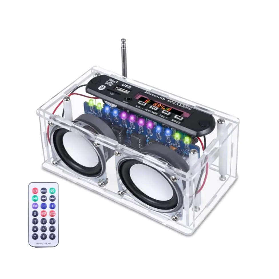 Elektronik Löt Bausatz Radio FM Bluetooth-Lautsprecherkit Erwachsene mit LCD Display, FM Radio Lautsprecher 87,5-108 MHz Lötübungs Kit, Stereo Digitalradio Musikspieler Geschenk