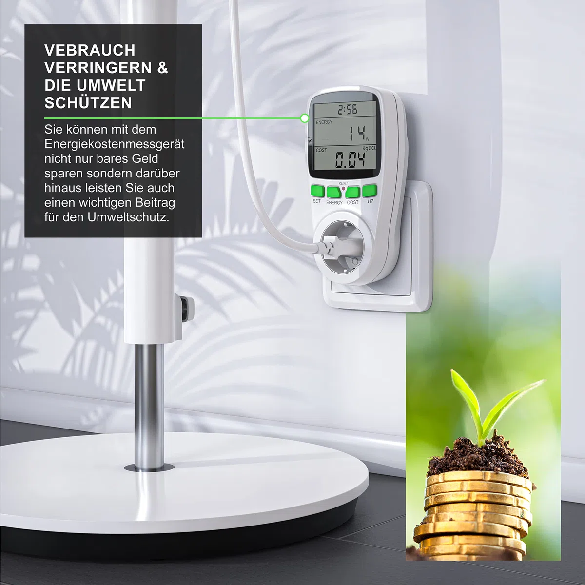 Arendo - Energiekostenmessgerät - Stromverbrauchszähler, Energiekosten Anzeige - Stromzähler - 3680W - Energiemessgerät mit integriertem Berührungsschutz