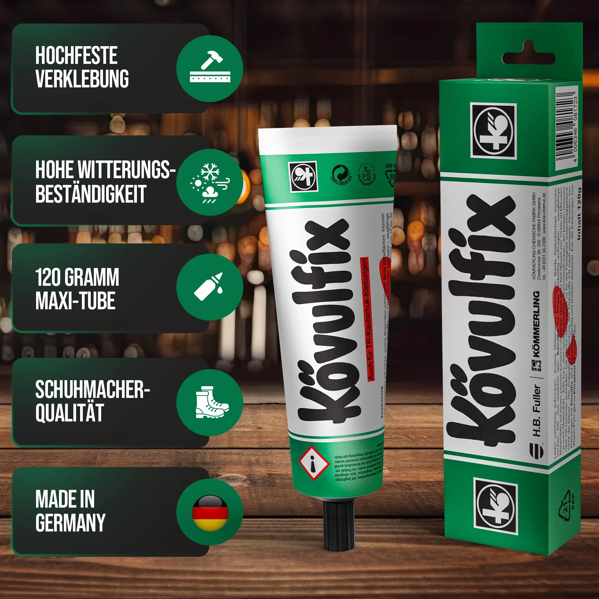 Kövulfix Kontaktkleber Set 240g + Pinsel – Schuhkleber extra stark, wasserfest & flexibel – Alleskleber für Leder, Gummi, Textil, Schuhe, Dachhimmel, Markise, Outdoor, Reparatur