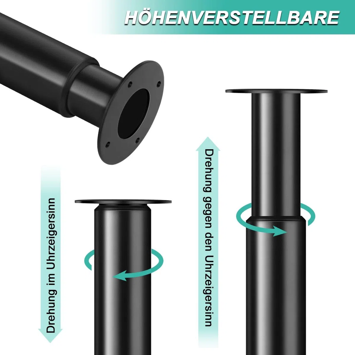 Verstellbare Möbelbeine aus Edelstahl – Höhenverstellbare Tischbeine 710–1100 mm, Ø60 mm, rutschfeste Basis, Robuste und Langlebige Tischbeine für Küche (Schwarz, 1 PC)