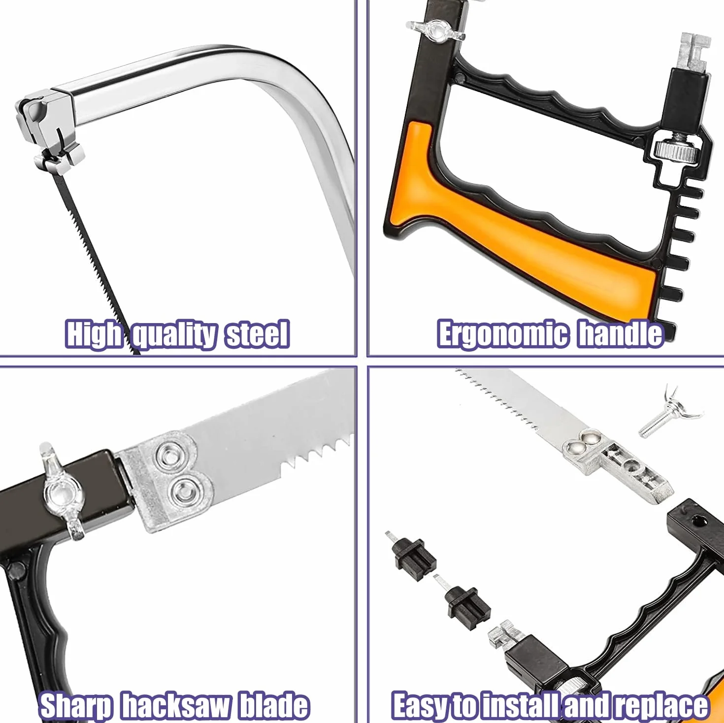 Handsäge Bügelsäge Set, 13-in-1 Multifunktionell Universal Metallsäge Set mit 8 HSS Stahl Sägeblätter und Tragetasche, Metallsägebogen Mini Hand-Sägen zum Schneiden von Metall Glas Fliesen Holz