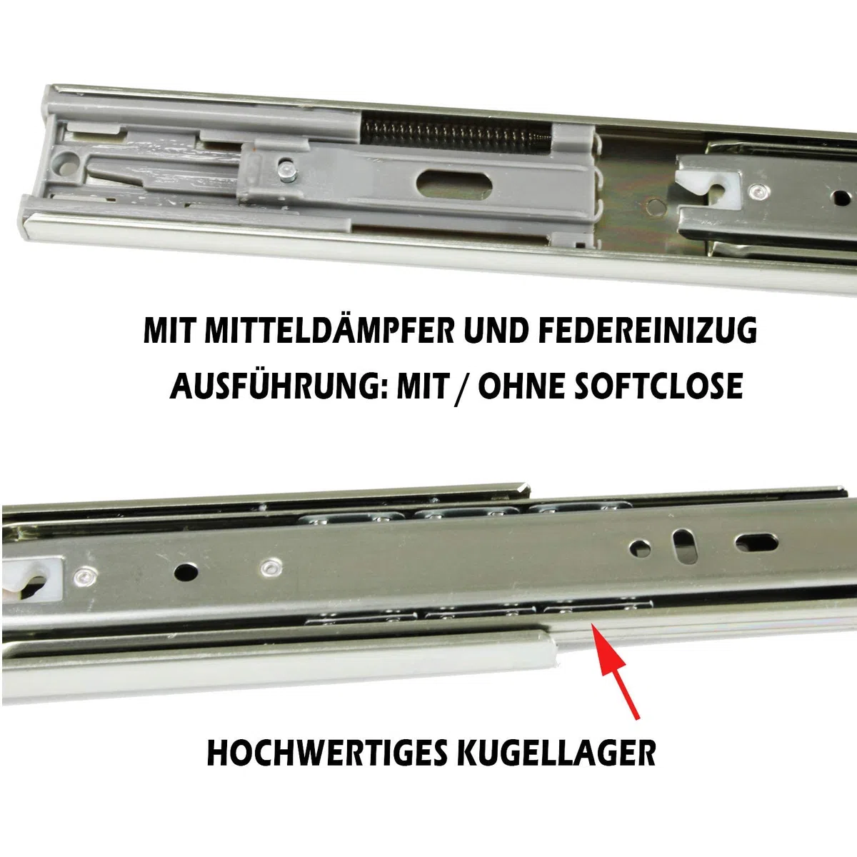 BRESKO 1 Paar (2 Stk.) Schubladenschienen 30-70 cm Vollauszug mit und ohne SoftClose Selbsteinzug Kugelführung (45cm mit SoftClose)