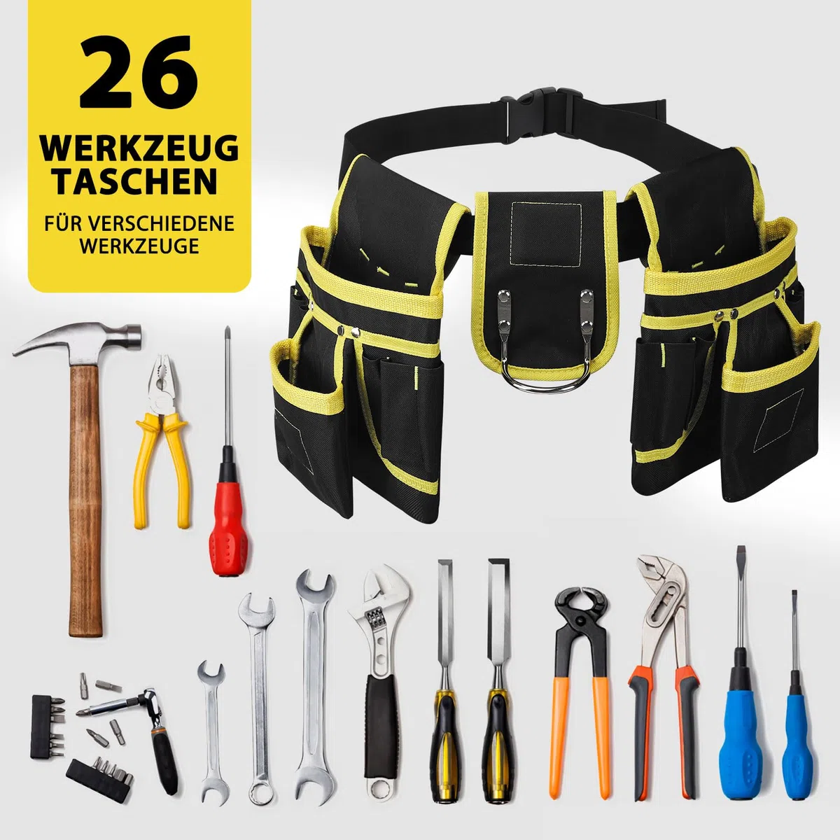 Werkzeuggürtel Herren, Abnehmbar Magnetische Werkzeugtasche mit 26 Taschen, Verstellbare Oxford-Werkzeugtasche für Handwerker, Bauarbeiter, Elektriker Und Hauswartung