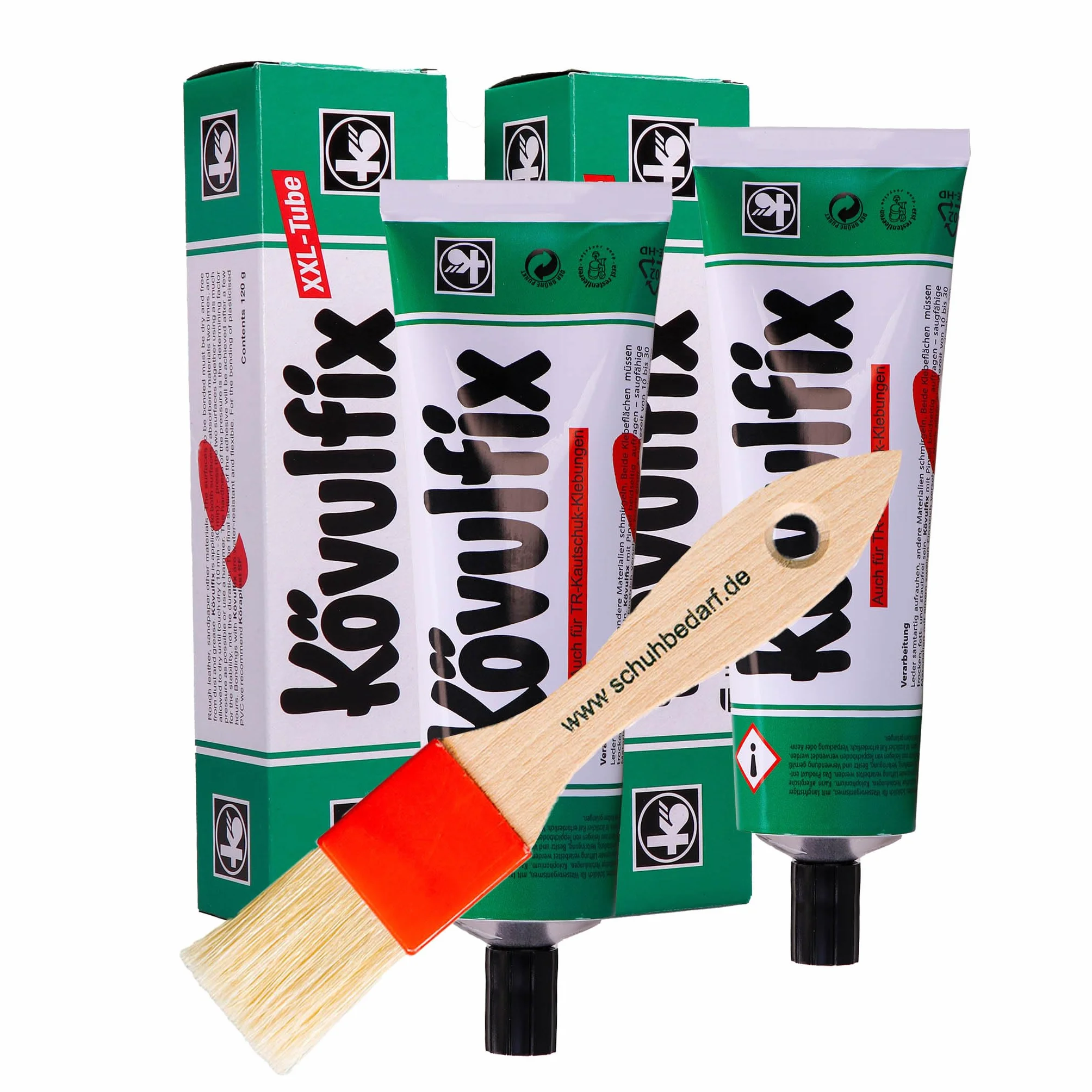 Kövulfix Kontaktkleber Set 240g + Pinsel – Schuhkleber extra stark, wasserfest & flexibel – Alleskleber für Leder, Gummi, Textil, Schuhe, Dachhimmel, Markise, Outdoor, Reparatur