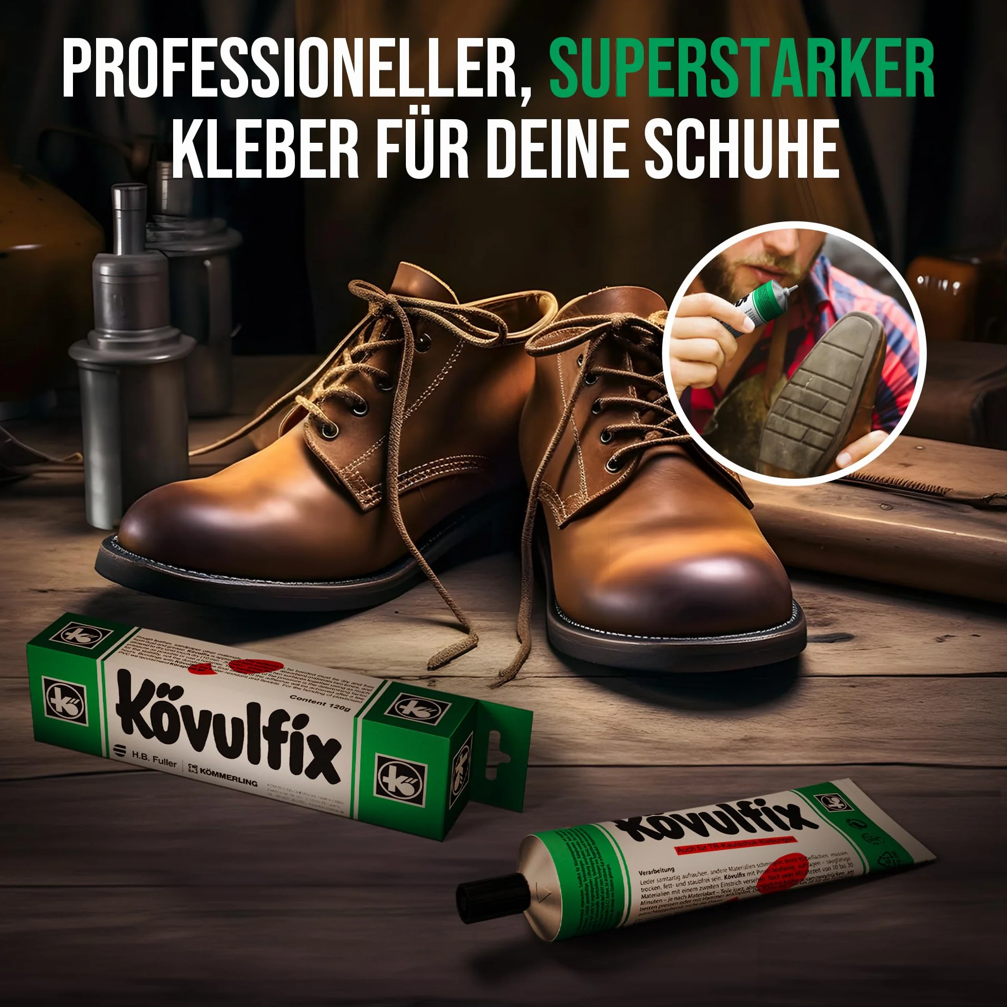 Kövulfix Kontaktkleber Set 240g + Pinsel – Schuhkleber extra stark, wasserfest & flexibel – Alleskleber für Leder, Gummi, Textil, Schuhe, Dachhimmel, Markise, Outdoor, Reparatur