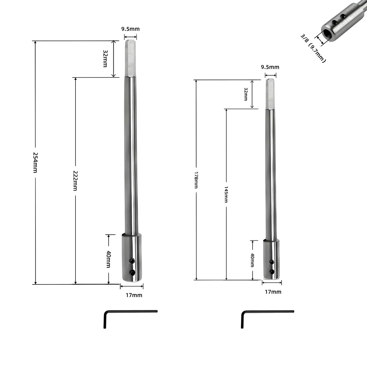 2 Stück Verlängerungsschaft Set, 254 mm und 178 mm Extra Lang verlängerung für forstnerbohrer mit 3/8"-schaft für besonders tiefe Lochfräsungen, Durchbrüche,Tiefbohrungen in Holz, Möbelbau