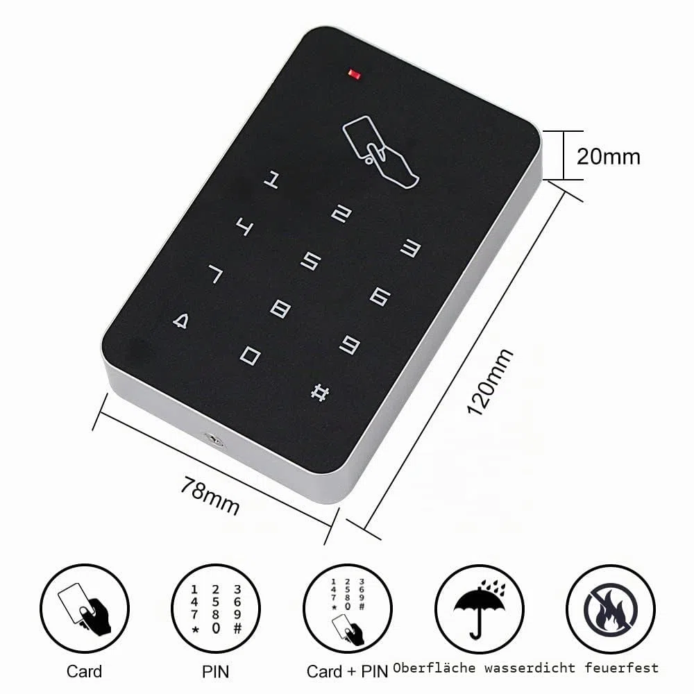 T22 RFID Zutrittskontrollkartenleser mit digitaler Tastatur, 10 EM4100 Tags, 1000 Benutzer, PVC, 12V, für sichere Umgebungen