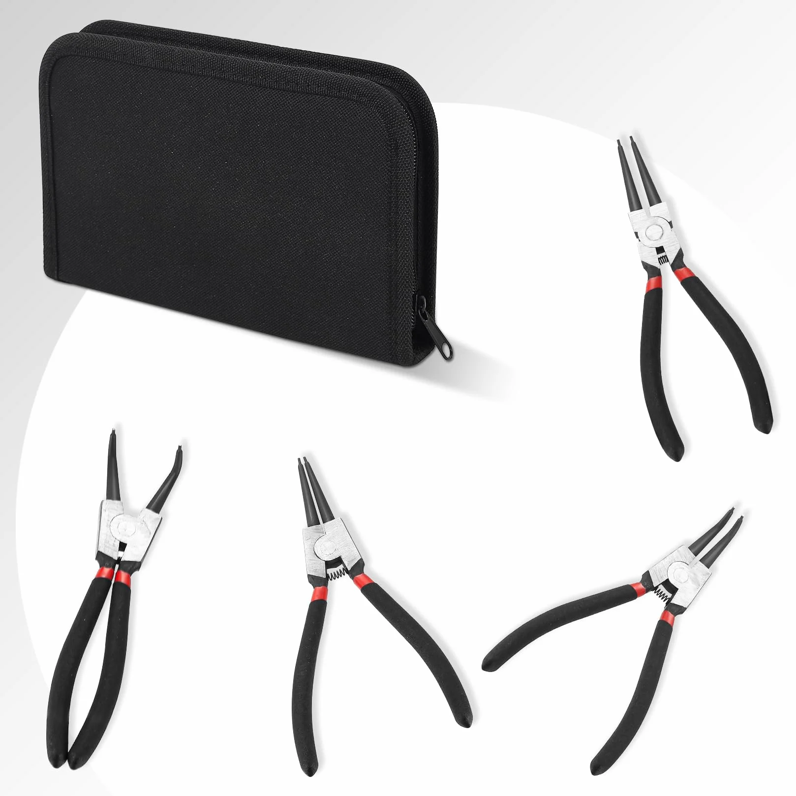 4 Stück Sprengringzangen Set, Seegeringzange Set, Sicherungsringzangen, Segeringen Zangen Sets, Außen Innen Sprengring Zange, Gerade Gebogen Sicherungsring Zangen mit Griffen